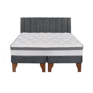 Cama Europea 2 Plazas + Respaldo Tubular Madera Gris