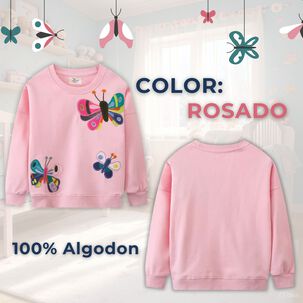 Polerón Niño Manga Larga 100% Algodón Rosa Mariposa