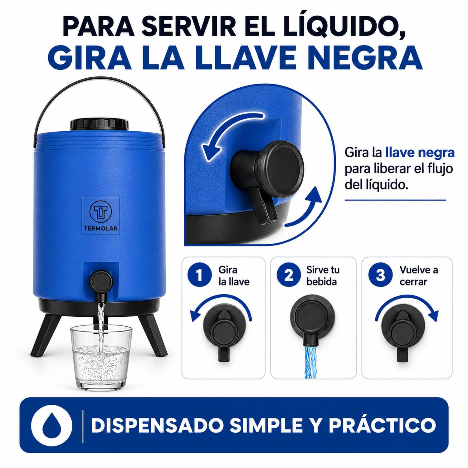 Maxi Termo Termolar 12 Litros Azul Con Llave Y Asa image number 5.0