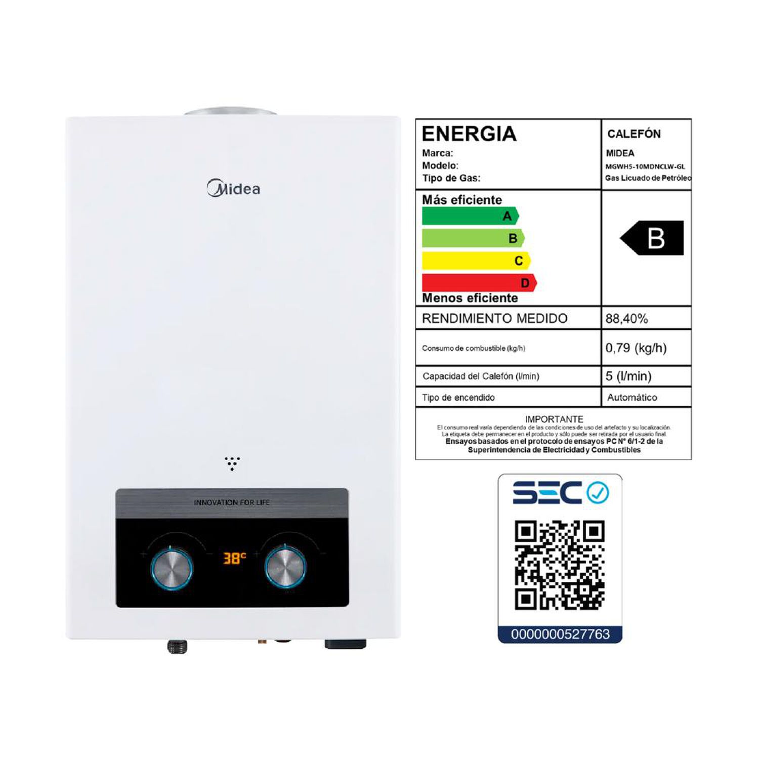 Calefont Midea MGWH5-10MDNCLW-GL / Tiro Natural / Gas Licuado  / 5 Litros image number 5.0