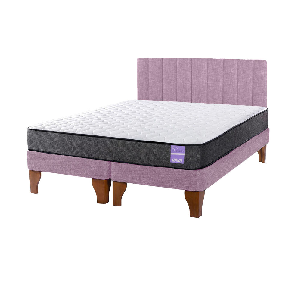 Cama Europea 2 Plazas + Respaldo Tubular Madera Rosado image number 1.0