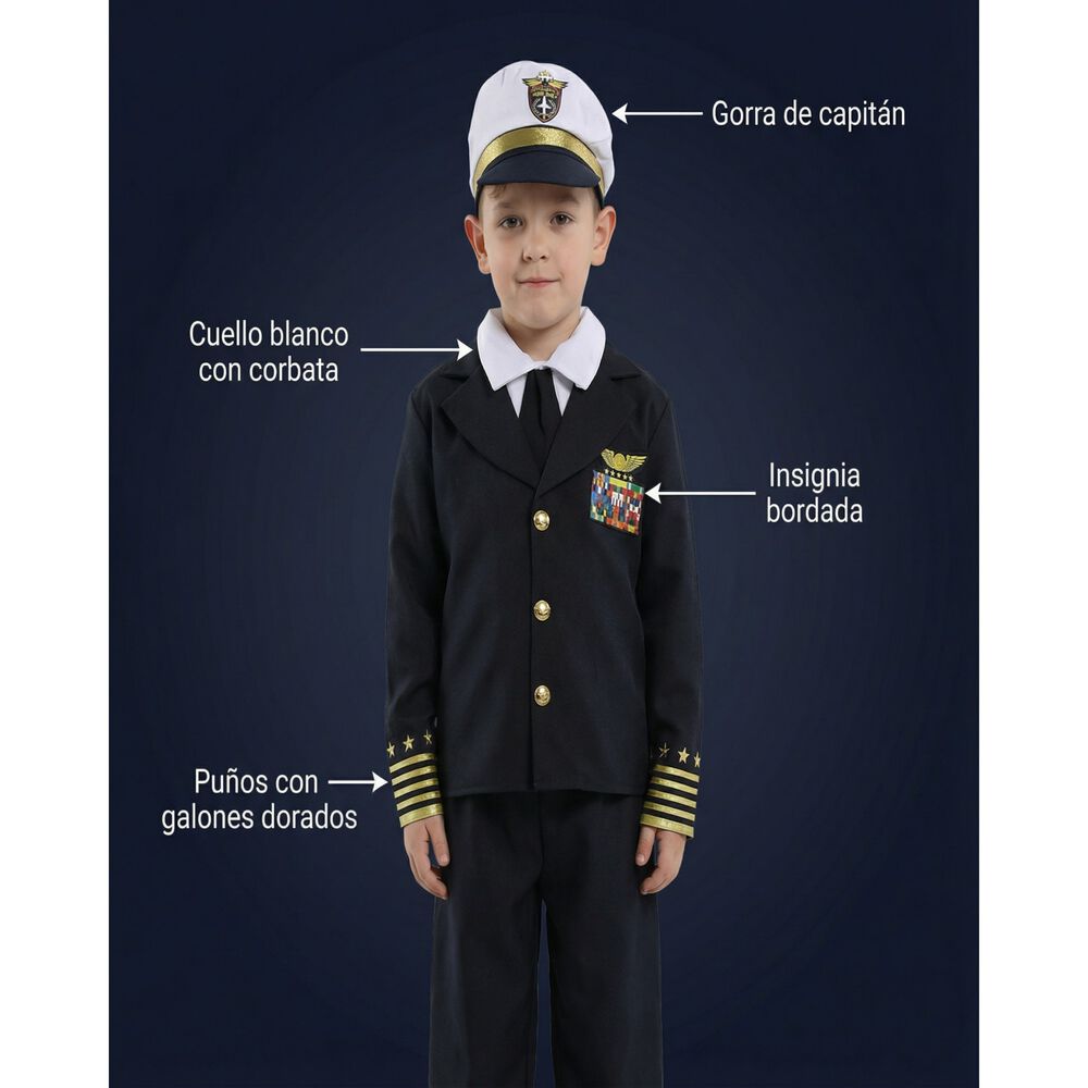 Disfraz Capit&aacute;n Naval Infantil Con Chaqueta, Gorra Y Pantal&oacute;n Para Carnaval, Halloween, Teatro Y Fiesta Tem&aacute;tica image number 4.0