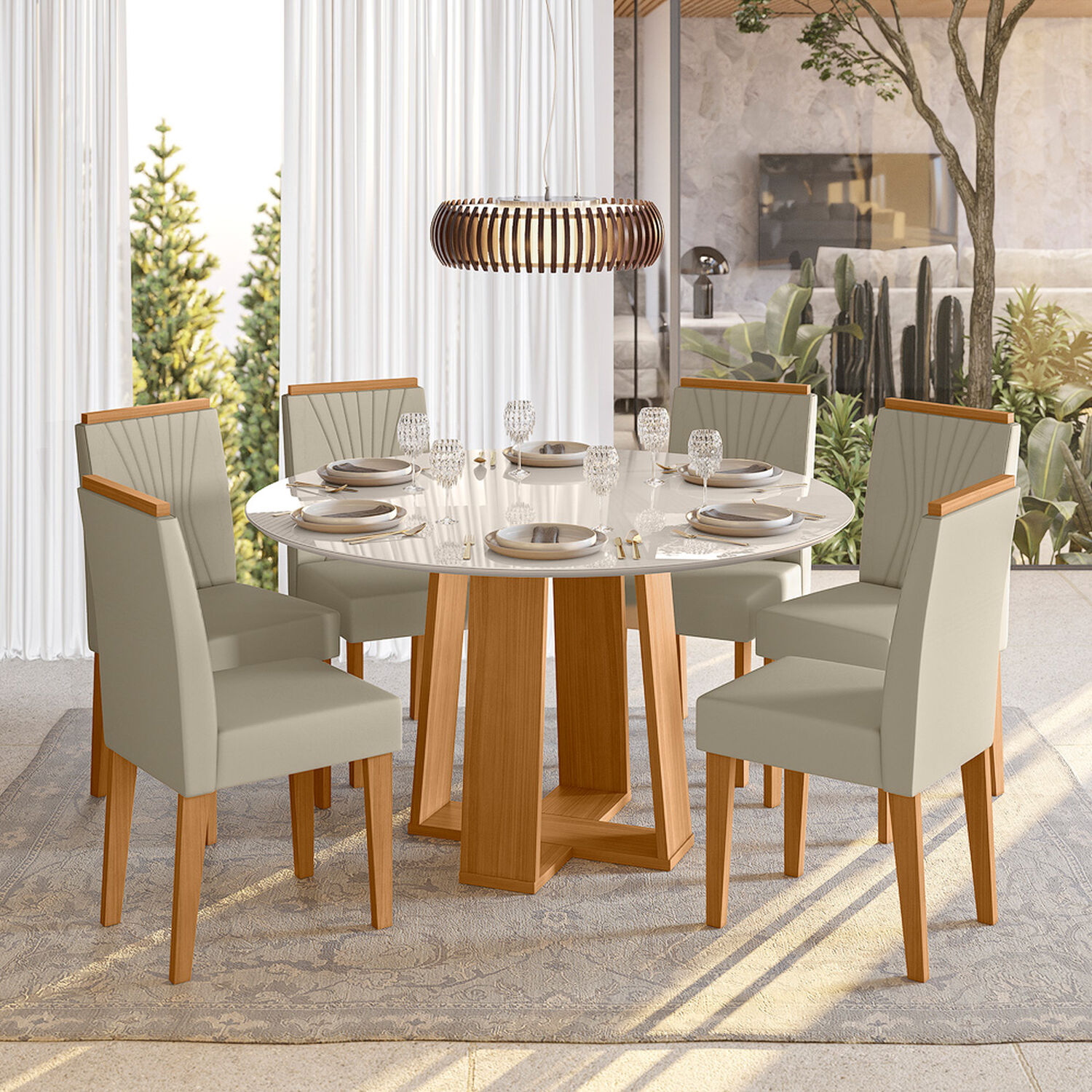 Juego De Comedor Esencia 135x135 Cm Vidrio 6 Sillas Beige image number 3.0