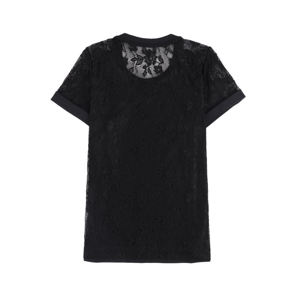 Polera Lisa Aplicación Lace Manga Corta Cuello Redondo Mujer Kimera image number 1.0