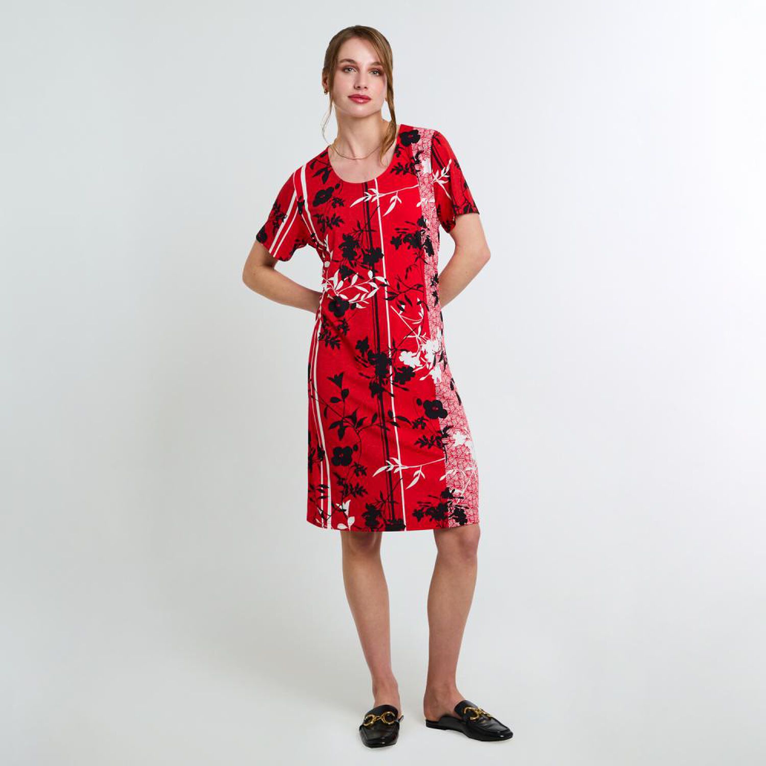 Vestido Full Print Manga Corta Cuello Redondo Mujer Lesage image number 1.0