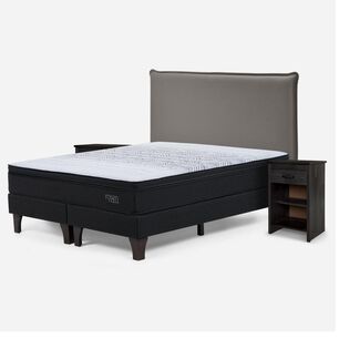 Cama Europea Rosen Tempo / King / Base Dividida + Set De Maderas Maurice Gris