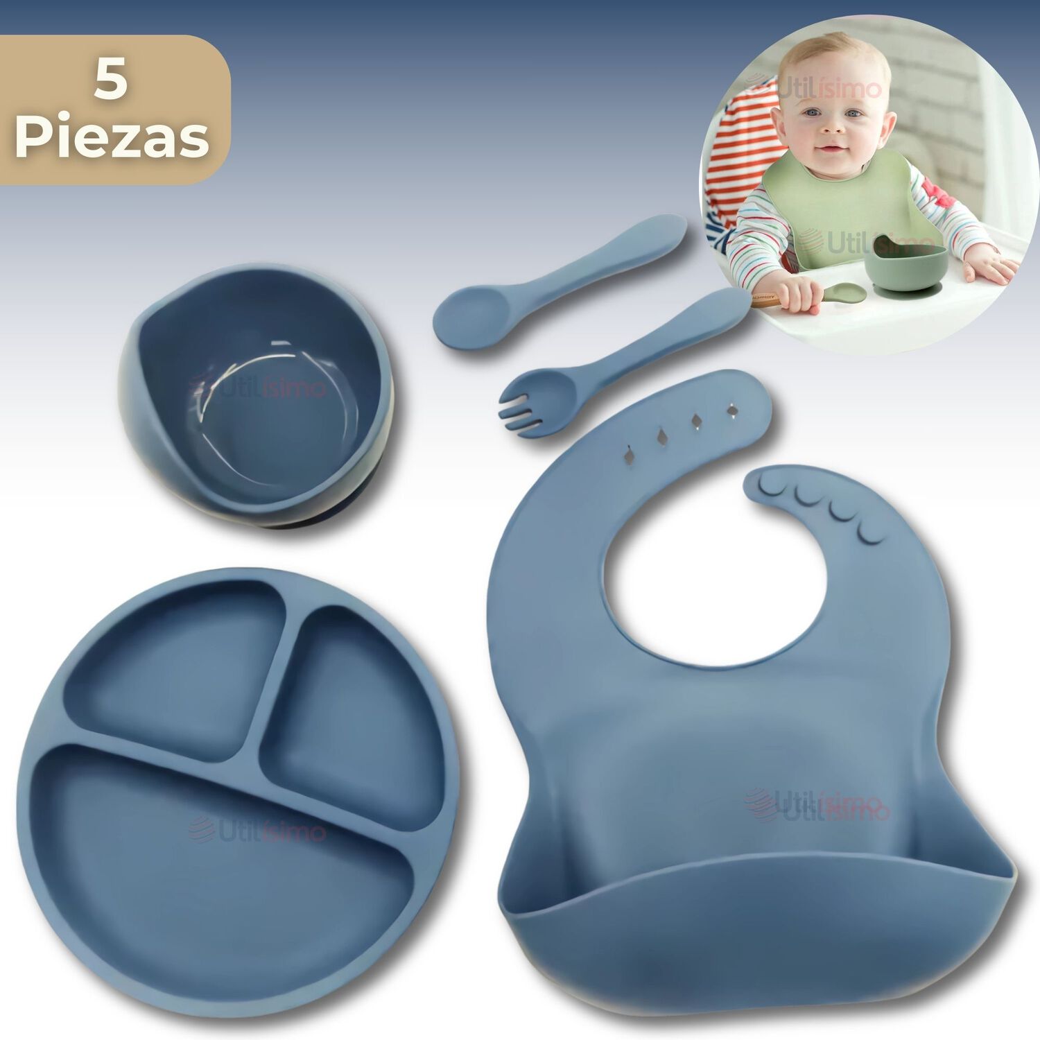 Set De Alimentaci&oacute;n Beb&eacute; Silicona 5 Piezas Libre Bpa Colores Surtidos image number 0.0