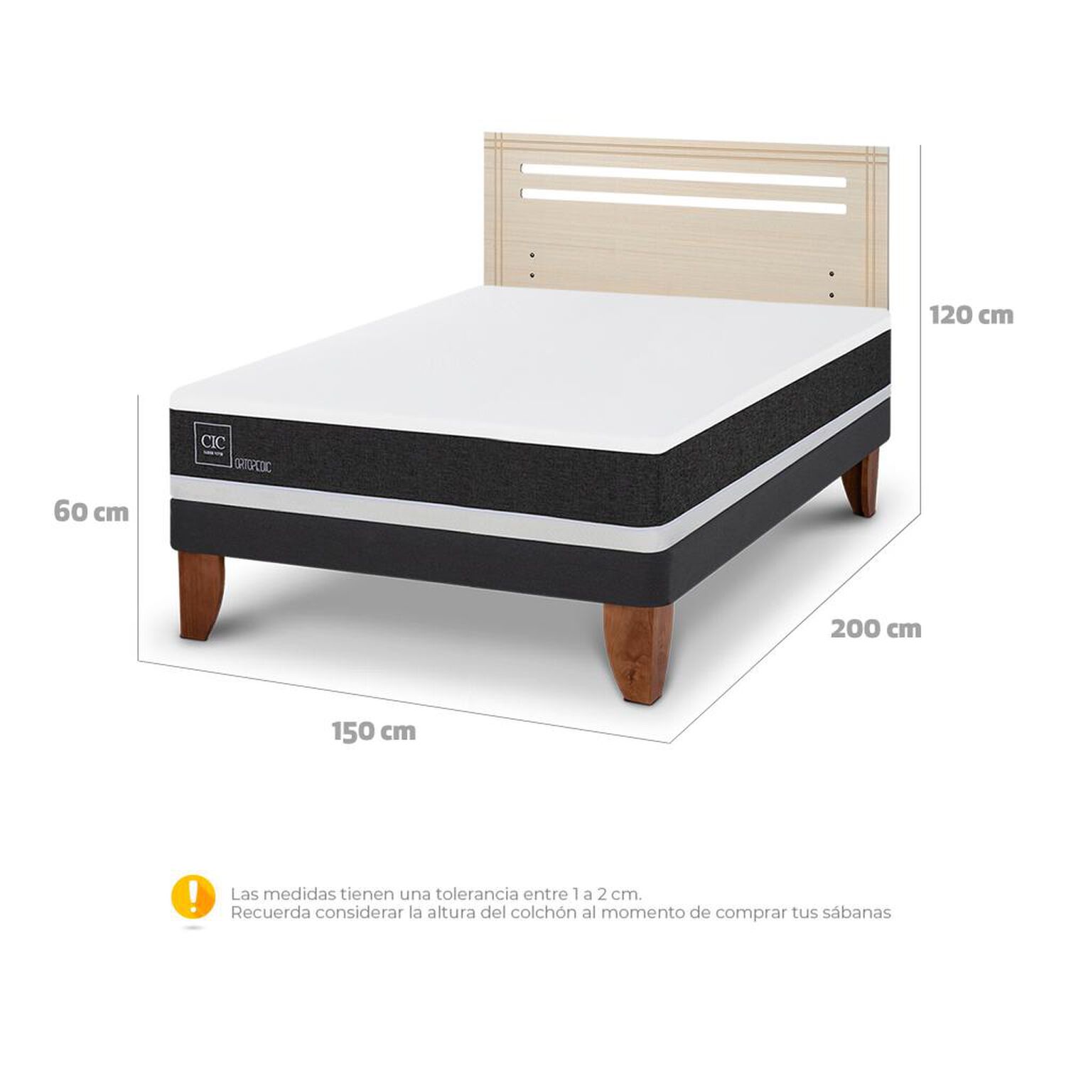 Cama Europea Cic Ortopedic / 2 Plazas / Base Normal + Respaldo image number 4.0