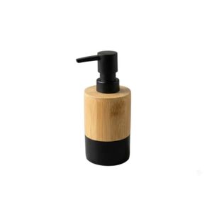 Dispensador De Jab&oacute;n Bamb&uacute; Natural Con Bomba Negro Mate Rellenable
