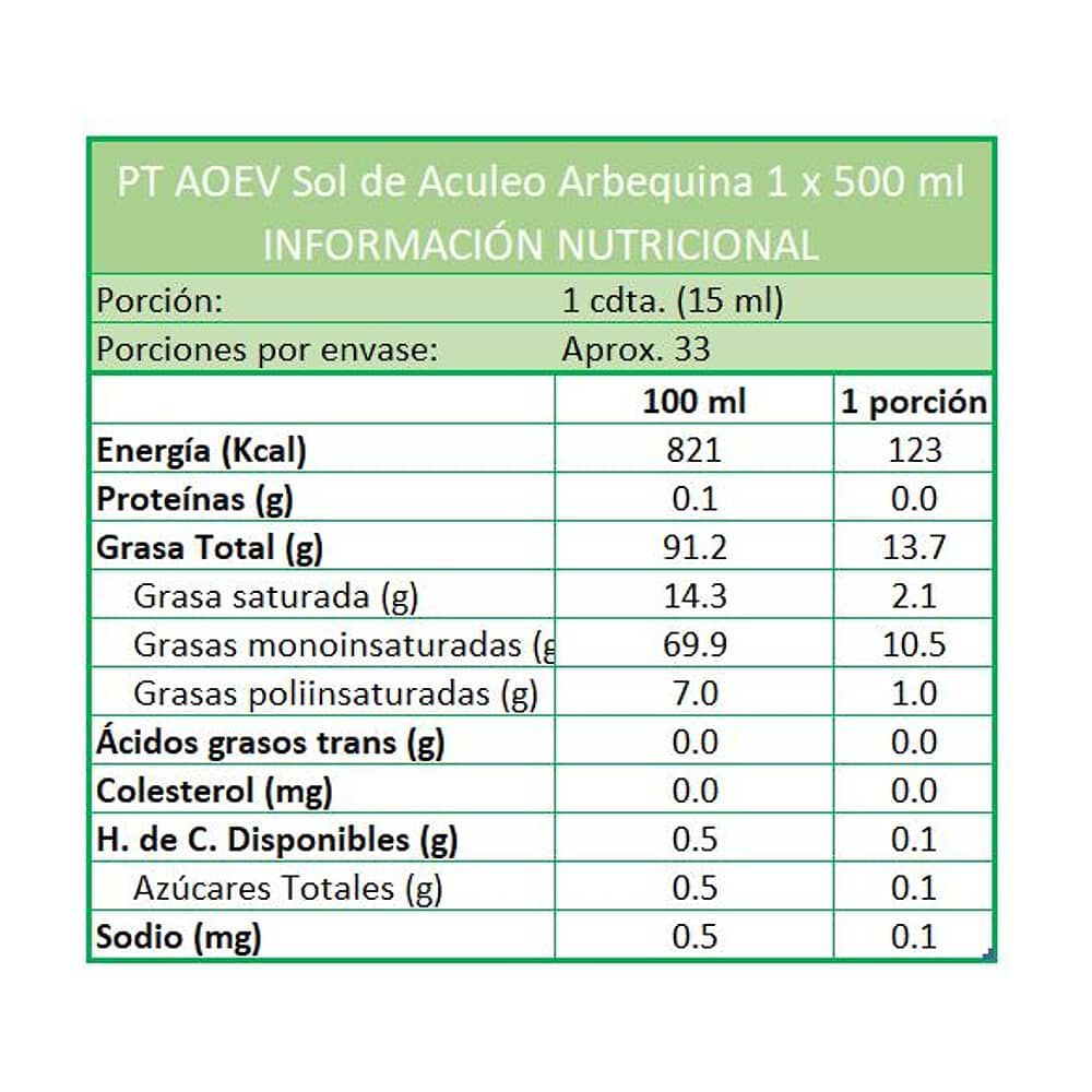 Aceite De Oliva Ev Sol De Aculeo Arbequina 1 X 500 Ml image number 1.0