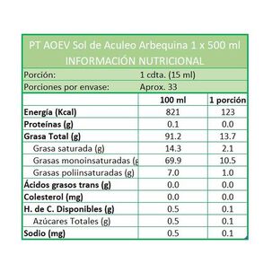 Aceite De Oliva Ev Sol De Aculeo Arbequina 1 X 500 Ml