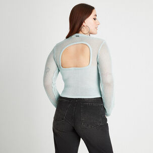 Sweater Calado De Lurex Con Abertura En Espalda Celeste