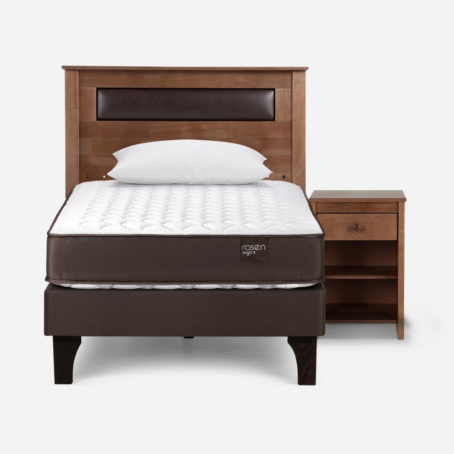Cama Europea Rosen Ergo T / 1.5 Plazas / Base Normal + Set De Maderas Ferrara + Almohada Light image number 0.0
