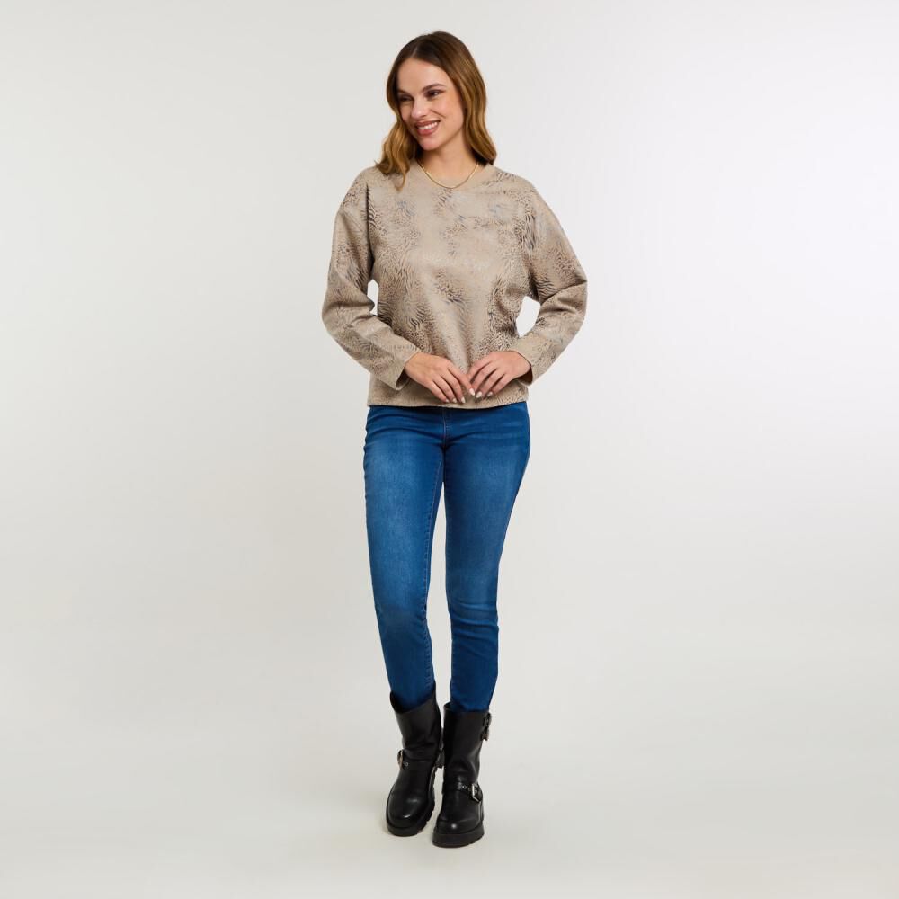 Poler&oacute;n Estampado Aplicaci&oacute;n Folia Y Strass Cuello Redondo Mujer Kimera image number 1.0