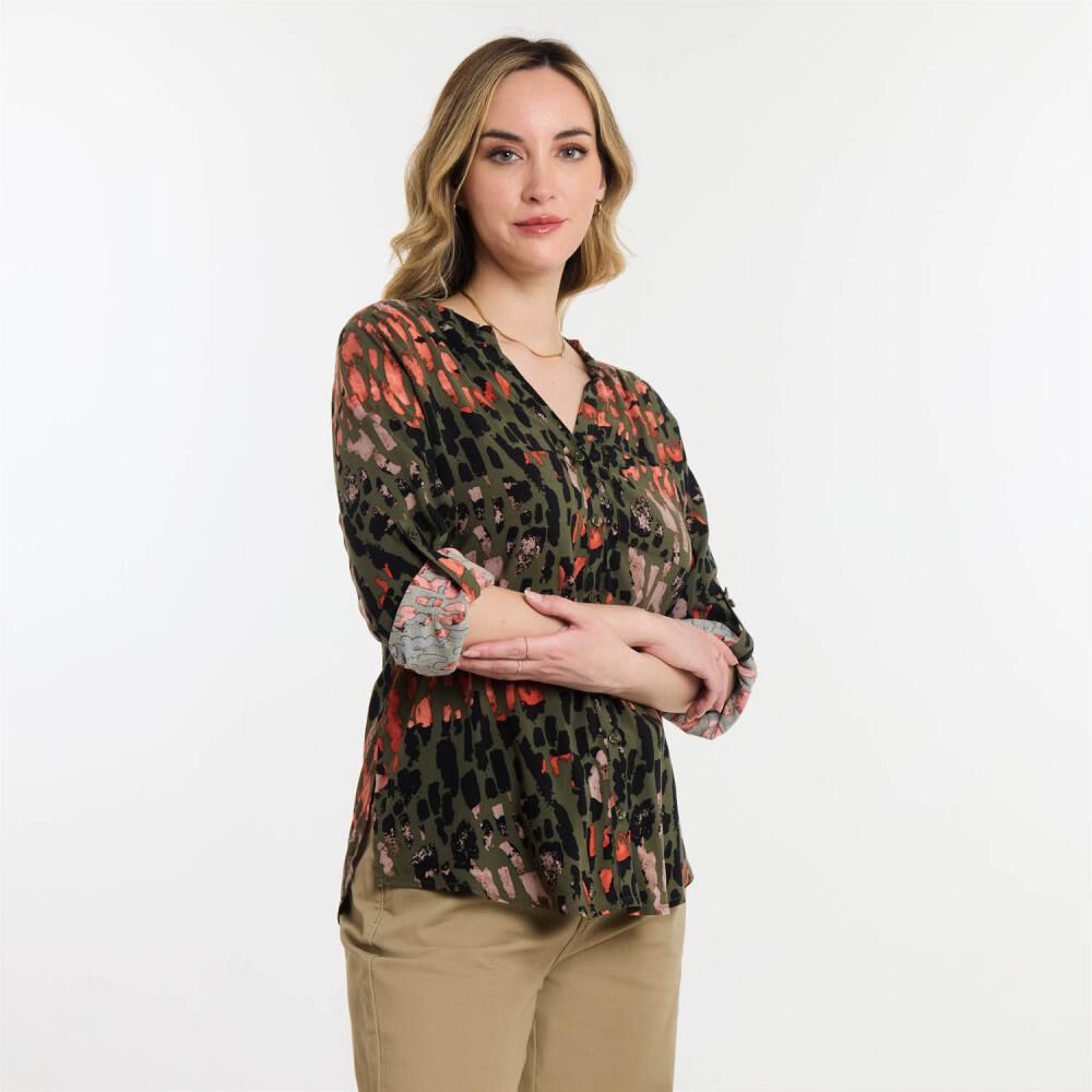 Blusa Full Print Manga Larga Roll Up Cuello V Mujer Geeps image number 2.0