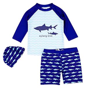 Traje De Baño 3 Piezas Manga Larga Niño Jump Kids Tiburón Azul