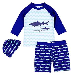 Traje De Ba&ntilde;o 3 Piezas Manga Larga Ni&ntilde;o Jump Kids Tibur&oacute;n Azul