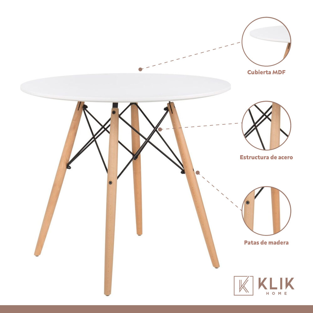 Comedor Eames Redonda Vidrio 100cm + 4 Sillas Patchwork Wood image number 3.0