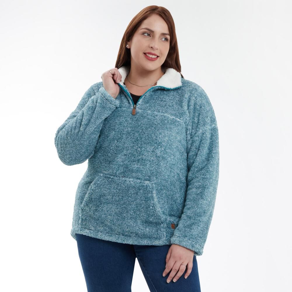 Poler&oacute;n Canguro Melange Fleece Cuello Alto Medio Cierre Mujer Sexy Large image number 0.0