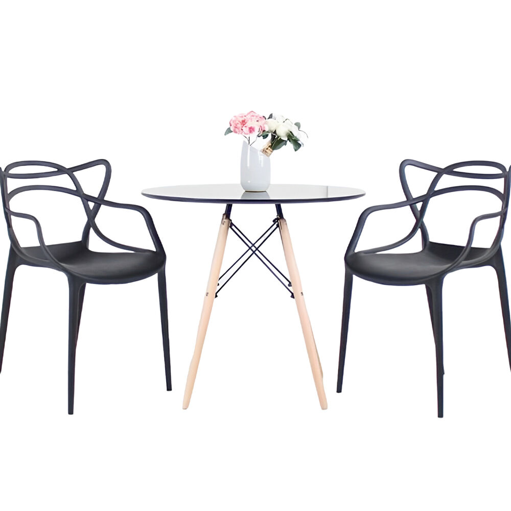 Comedor Terraza - 2 Sillas Master Negras Y Mesa Eames De Vidrio 80cm image number 0.0