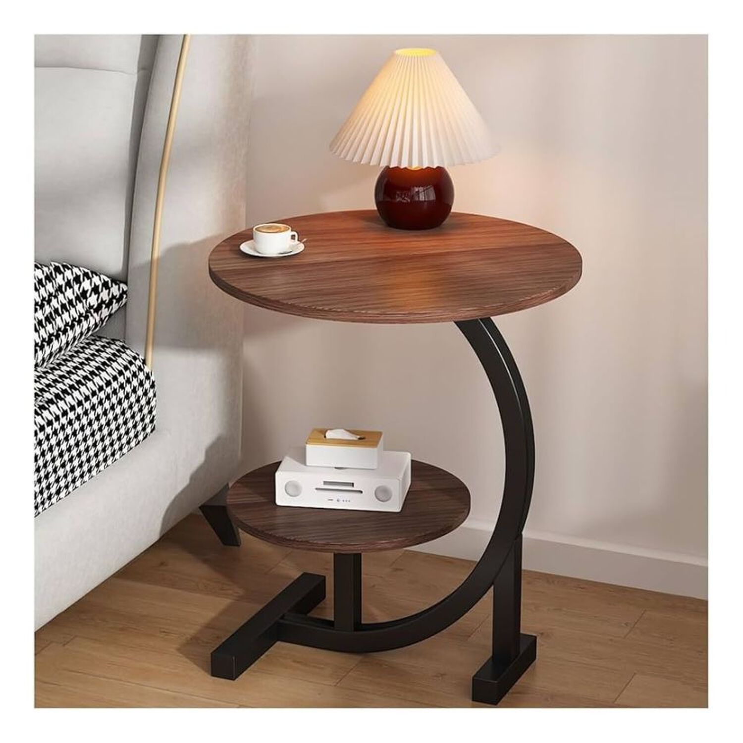 Mesa Auxiliar En Forma De C Redonda De 2 Niveles Living image number 1.0