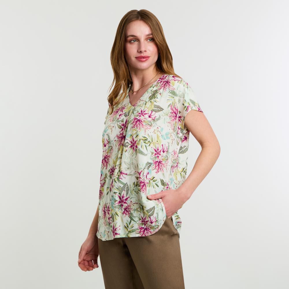 Blusa Manga Corta Cuello V Mujer Lesage image number 2.0