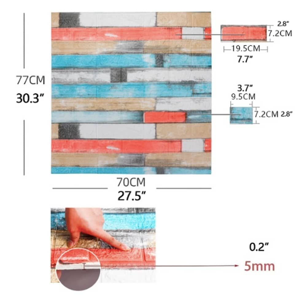 Pack 10 Lamina Papel Mural Autoadhesivo 3d Ladrillo Multicolor image number 1.0