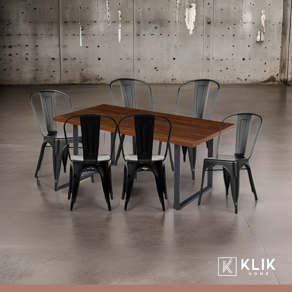 Comedor Industrial 160x90 Madera Oscura Walnut + 6 Sillas Tolix Negras image number 7.0