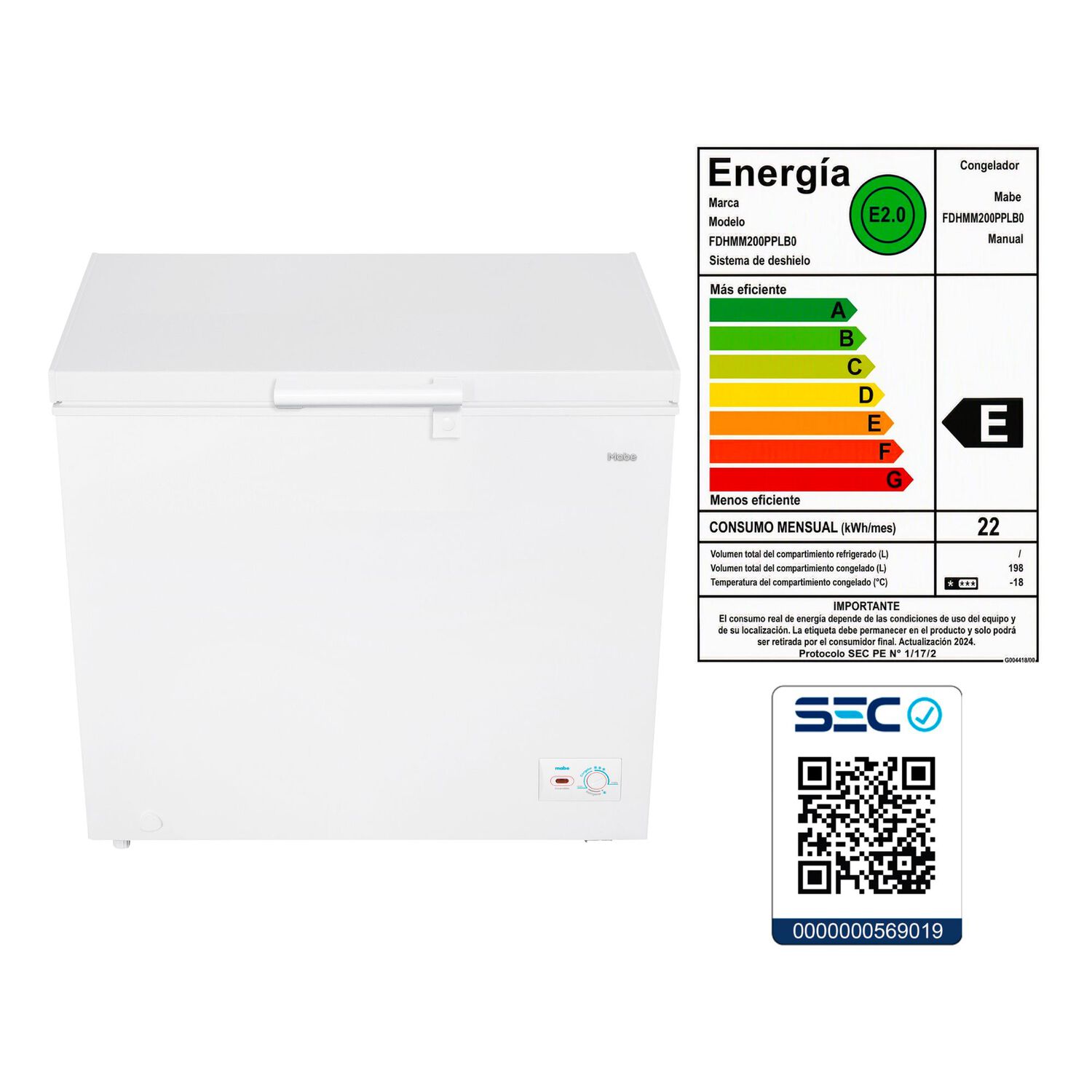 Freezer Horizontal Mabe FDHMHM200PPLB0 / Fr&iacute;o Directo / 198 Litros / E image number 8.0
