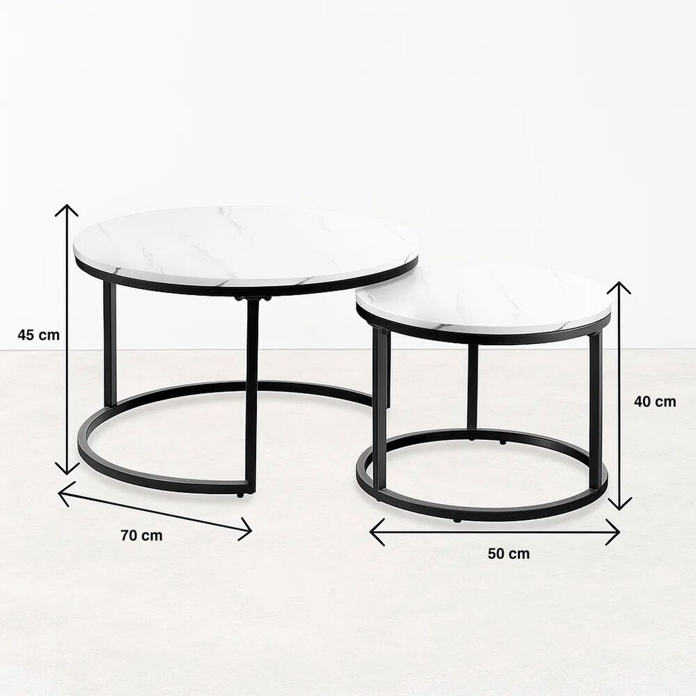 Juego De Mesas De Centro Anidadas - Dise&ntilde;o De Marmol Con Base Negra image number 10.0