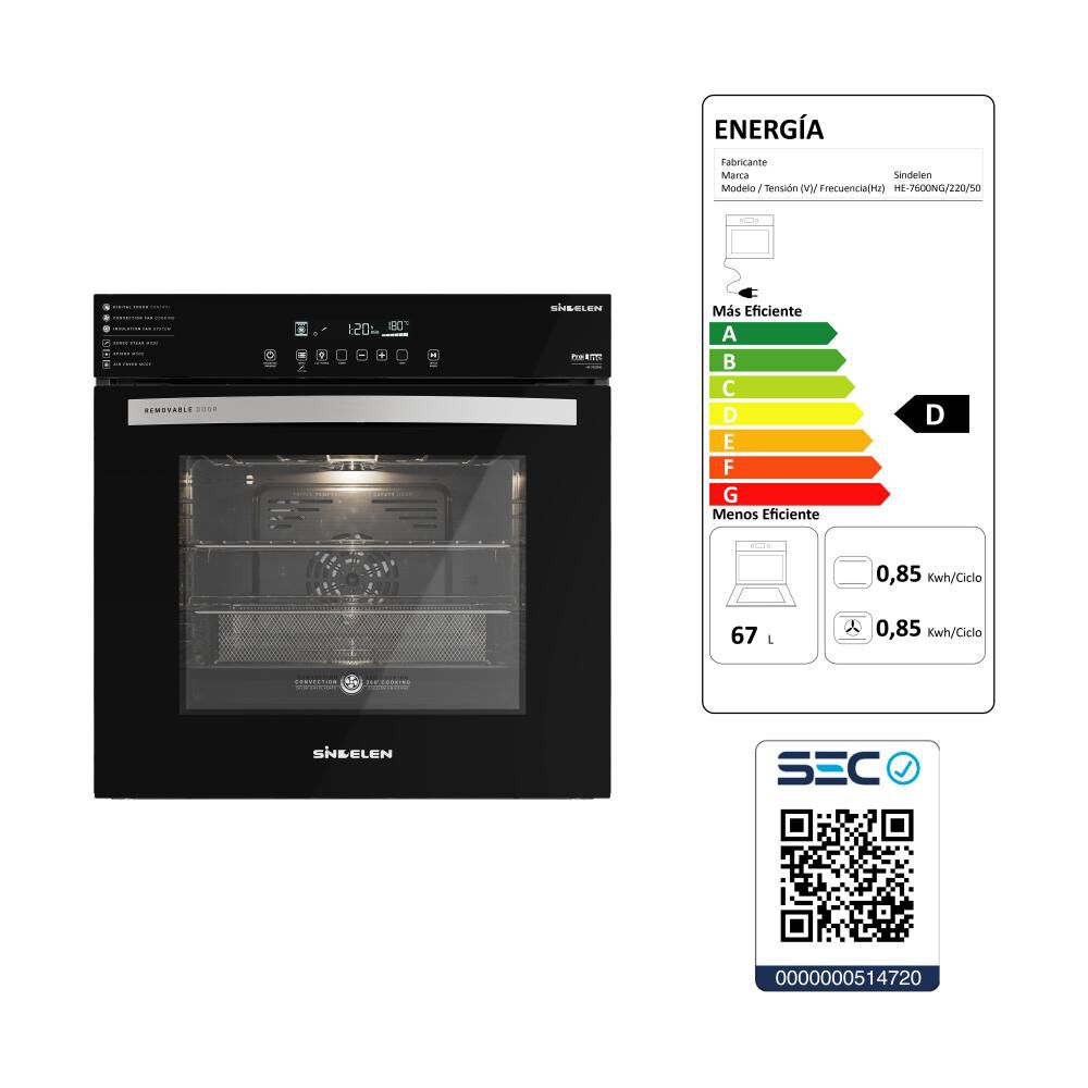Horno Empotrado Sindelen HE-7600NG  / 66 Litros image number 4.0