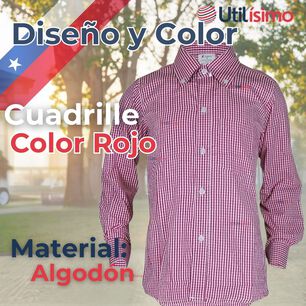 Camisa Huaso Cuadrill&eacute; Algod&oacute;n Ni&ntilde;o Juvenil Color Rojo