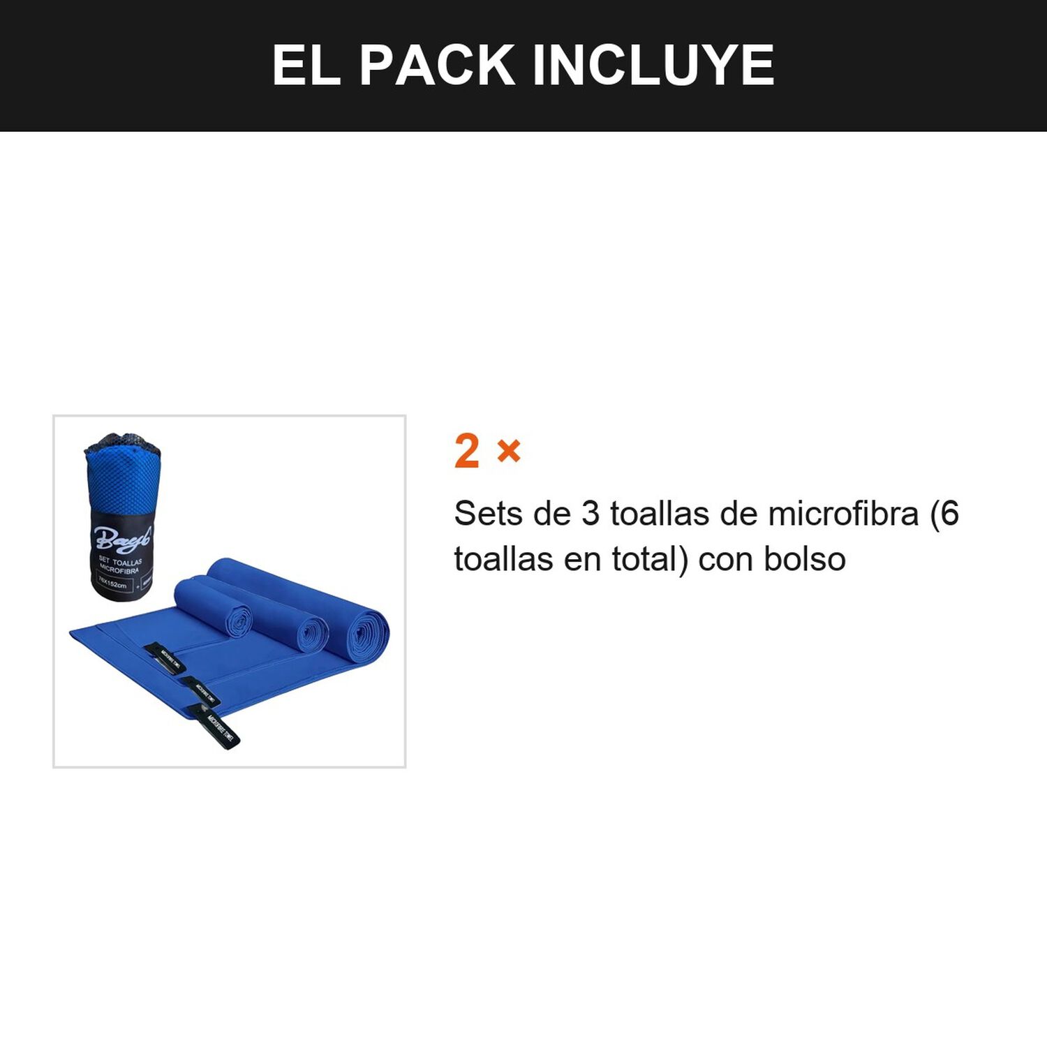Pack 6 Toallas Microfibra Secado R&aacute;pido Viaje Gym Azul image number 1.0