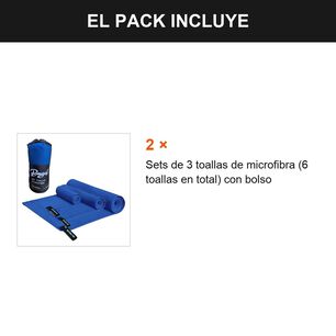 Pack 6 Toallas Microfibra Secado R&aacute;pido Viaje Gym Azul