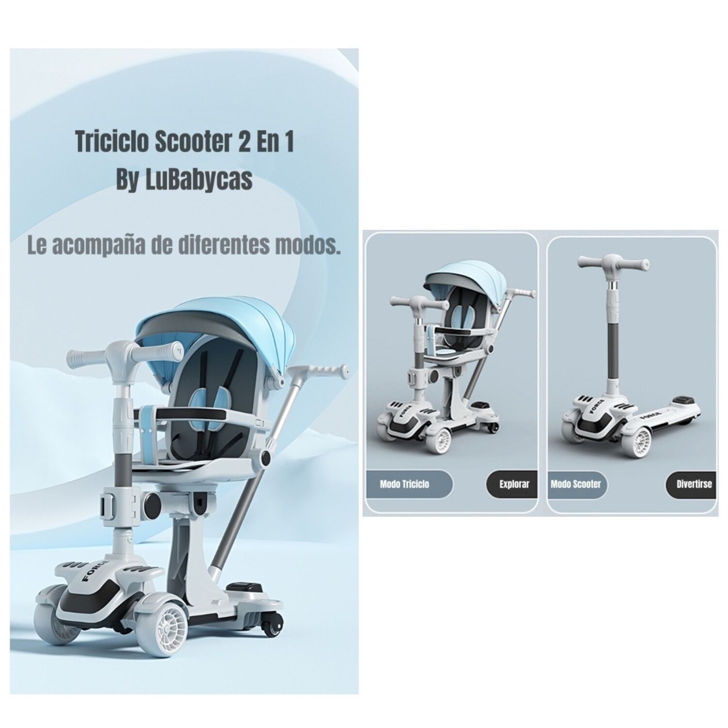Triciclo Scooter 2 En 1 Lubabycas Azul Lubabycas image number 1.0