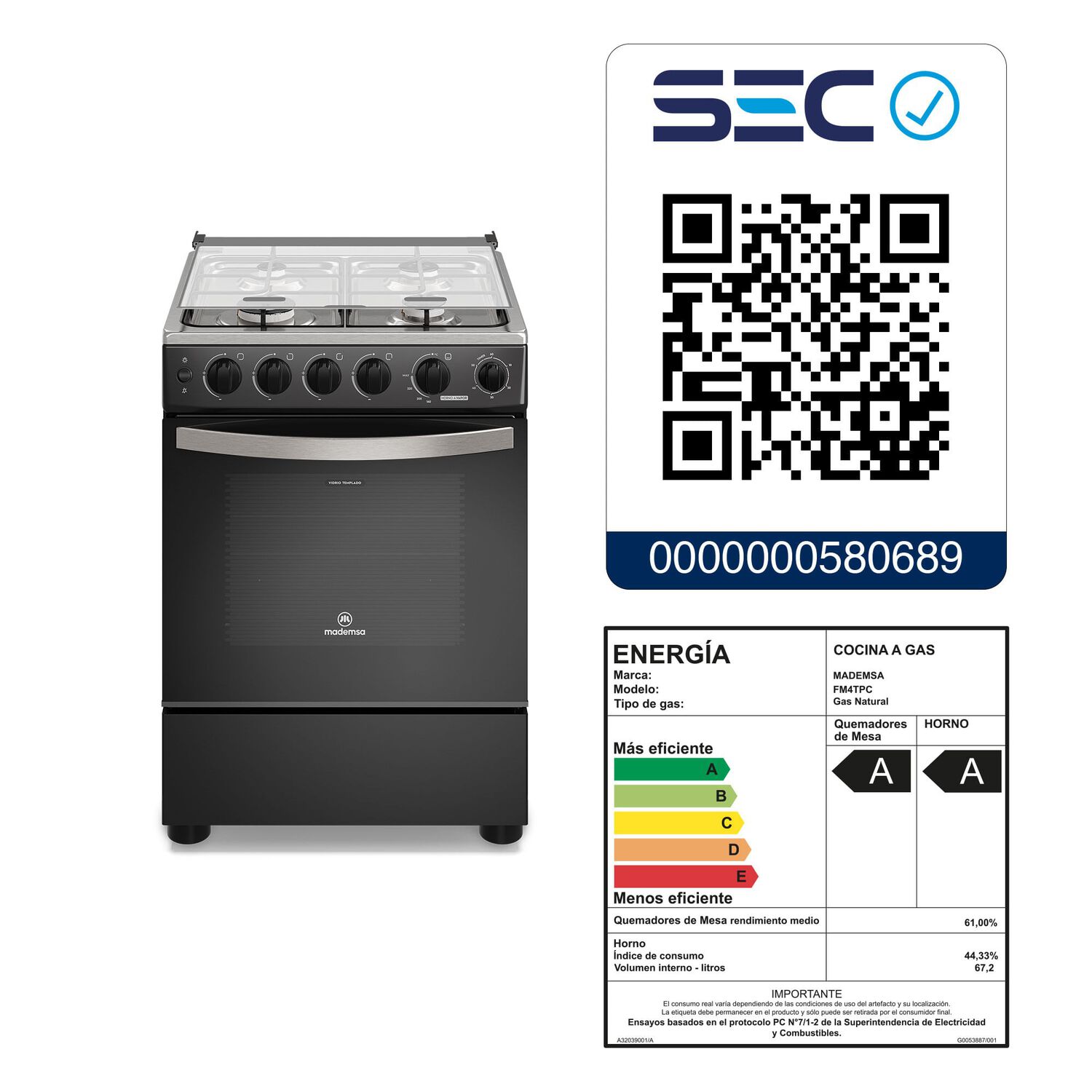 Cocina A Gas 4 Platos Horno Vapor Y Temporizador Fm4tpc Negra image number 9.0
