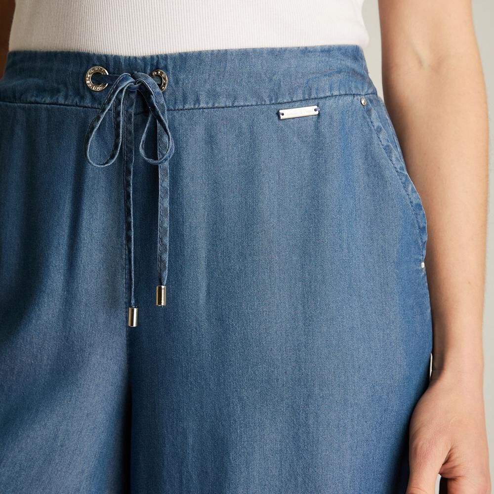Pantalón Lyocell Cintura Elásticada Tiro Alto Culotte Mujer Lorenzo Di Pontti image number 3.0