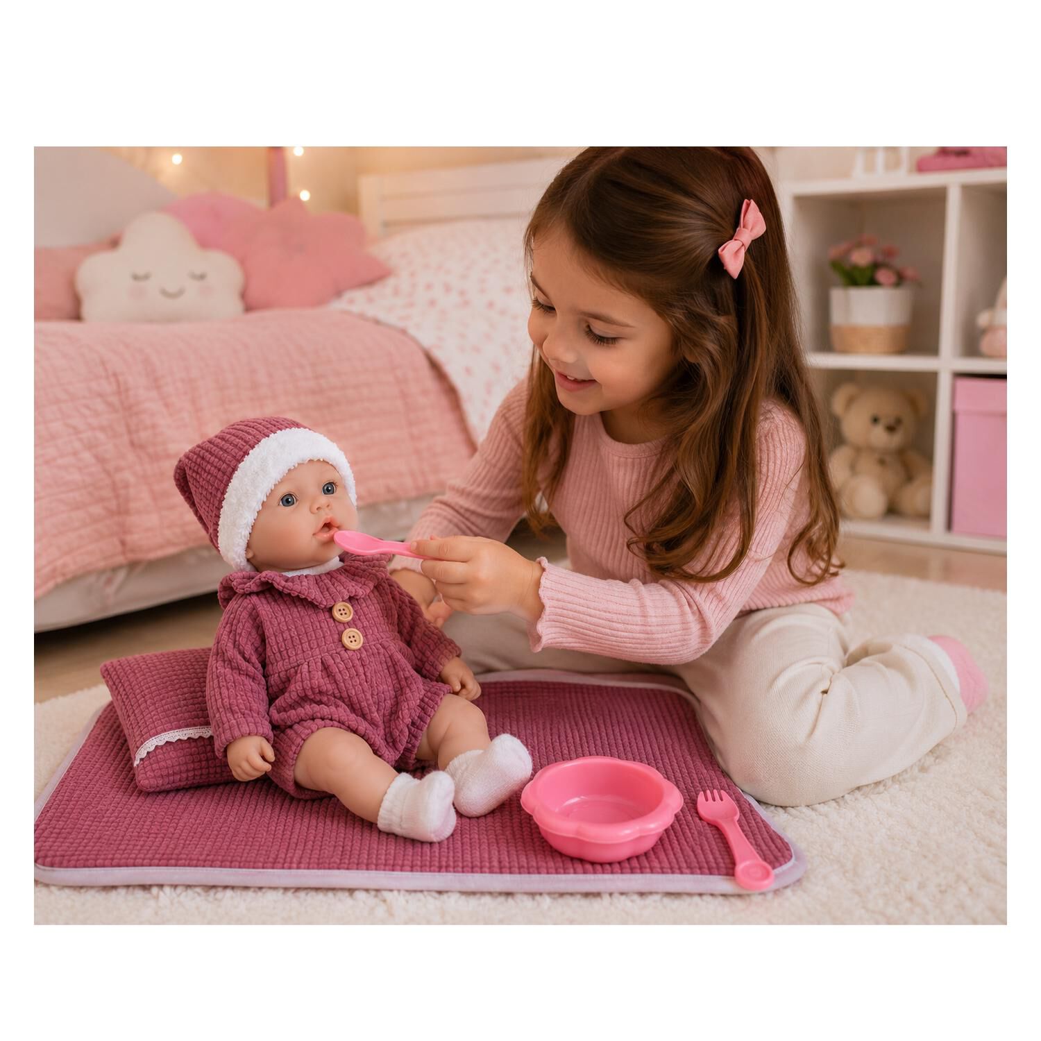 Juguete Mu&ntilde;eca Bebe 35cm Con Accesorios Rosado Infantil image number 2.0