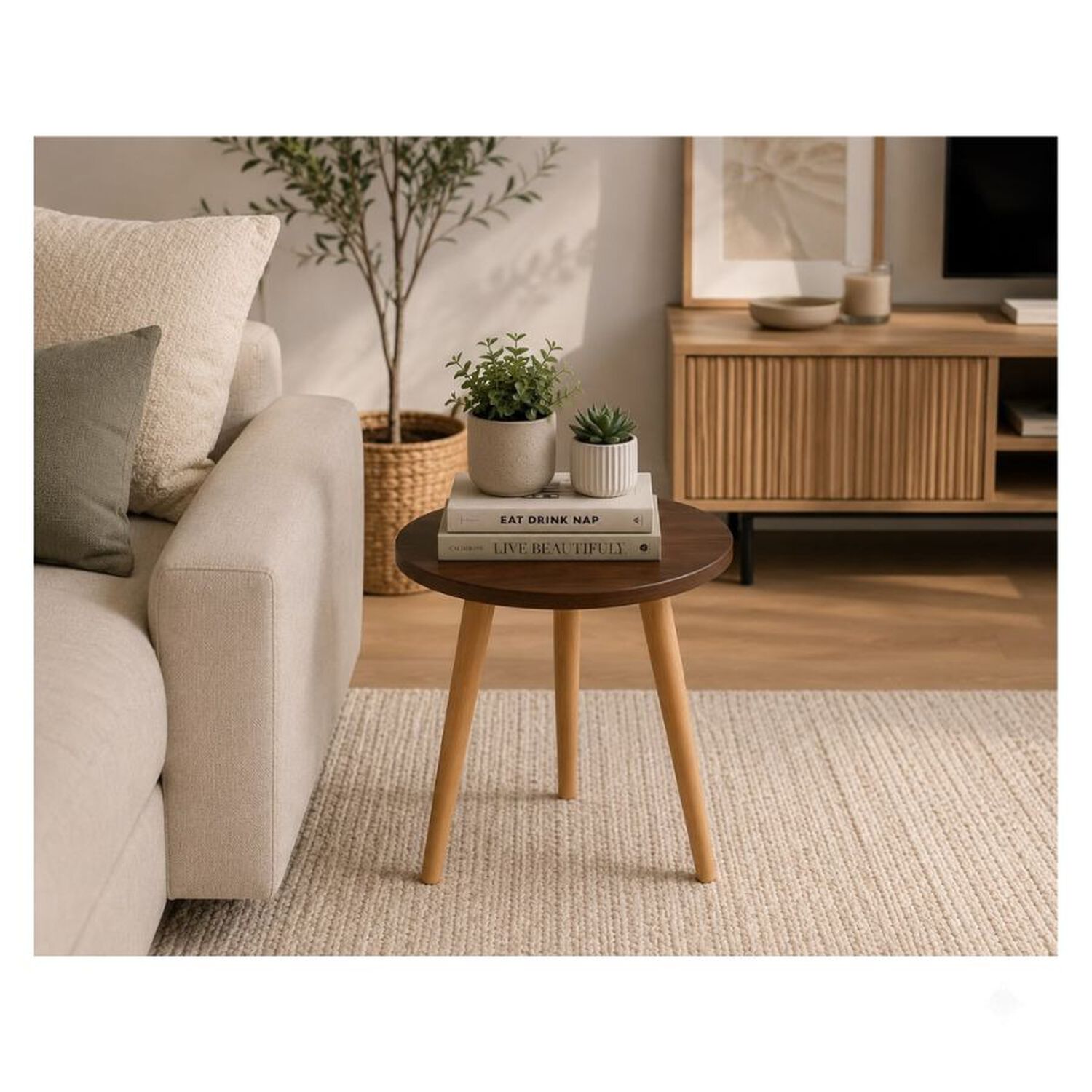 Mesa De Centro Redonda N&oacute;rdica 40x40x55cm Auxiliar Living Marron image number 2.0