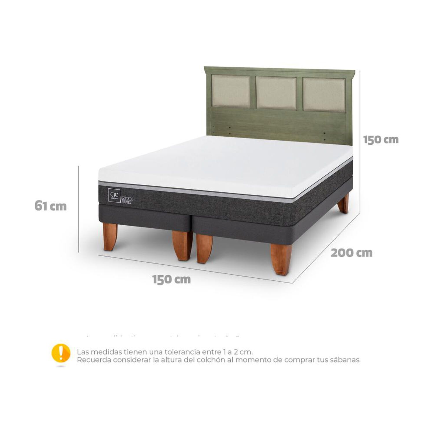 Cama Europea Cic Ortopedic Advance / 2 Plazas / Base Dividida + Respaldo image number 6.0