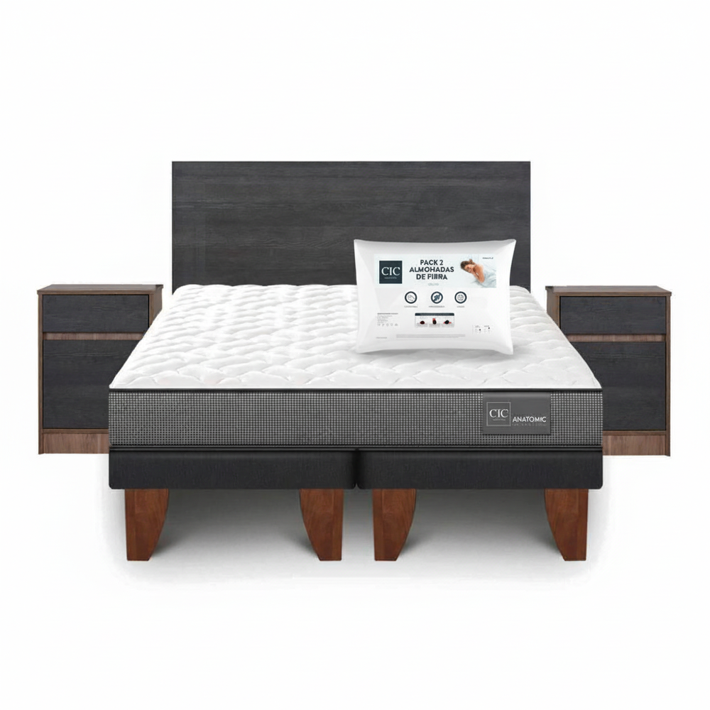 Cama Europea Cic Anatomic / King / Base Dividida + Set De Maderas + Pack de Almohadas Cic Fibra image number 0.0