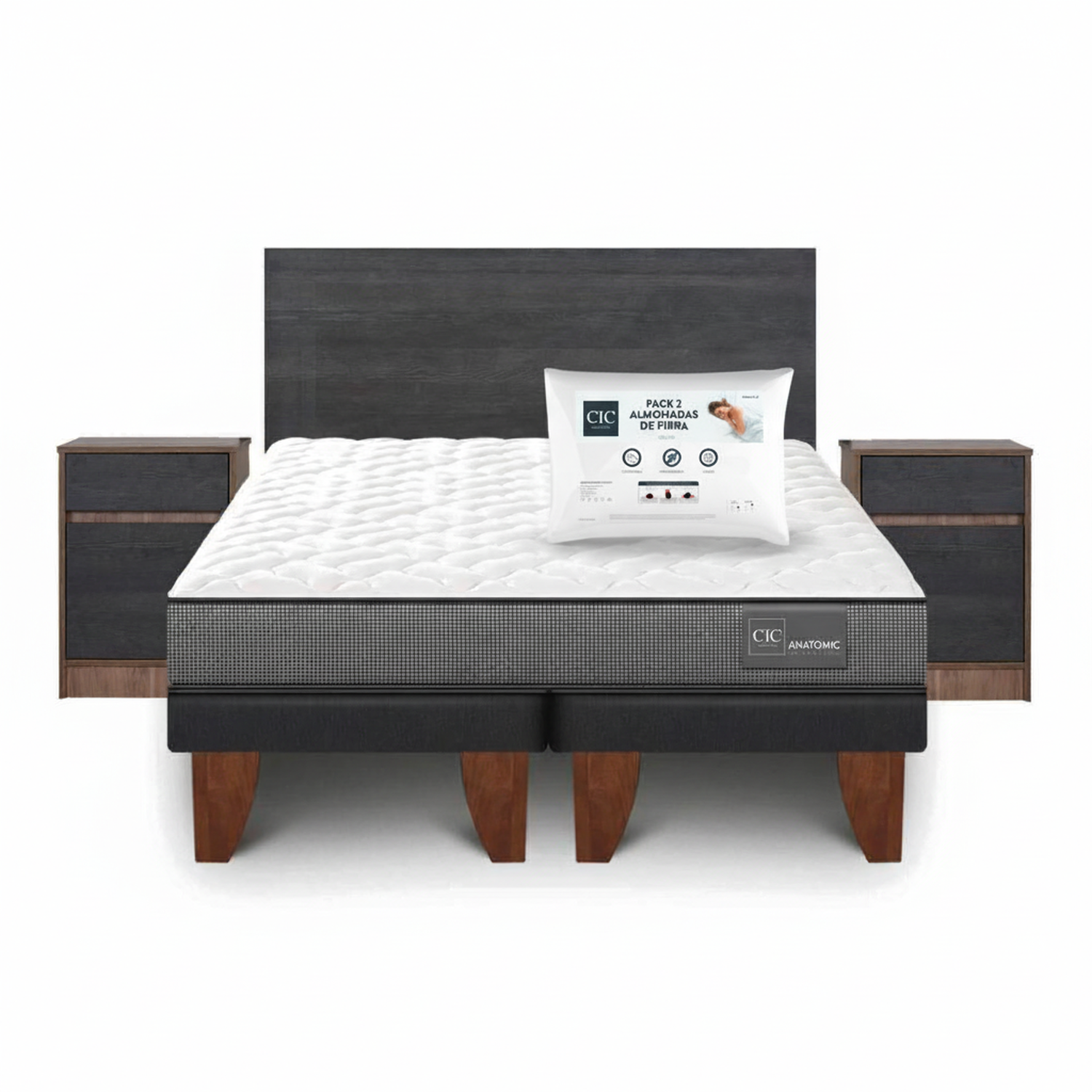 Cama Europea Cic Anatomic / King / Base Dividida + Set De Maderas + Pack de Almohadas Cic Fibra image number 0.0