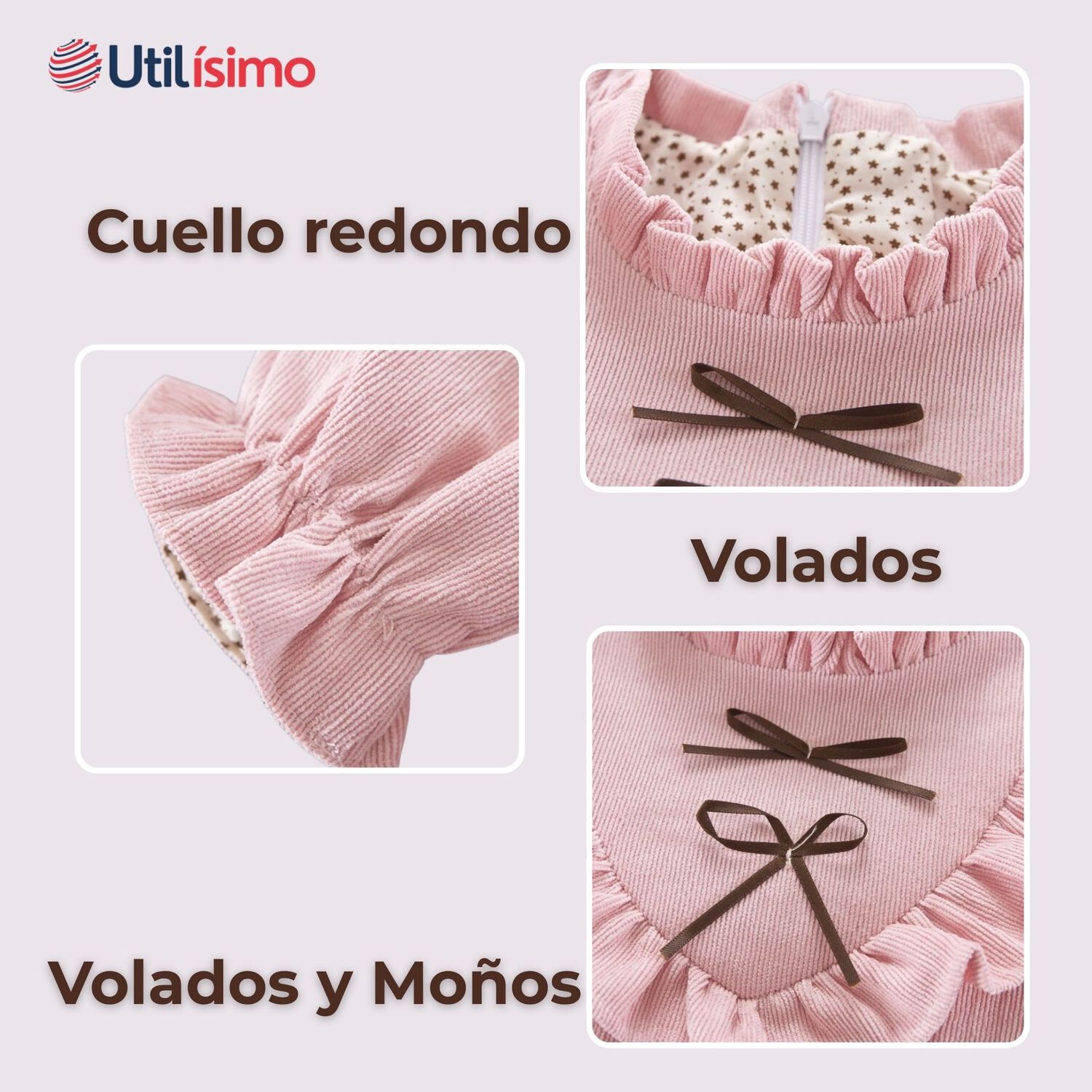Vestido De Cotel&eacute; Con Bolso Conejo Forrado En Plush Ni&ntilde;a Color Rosa image number 5.0