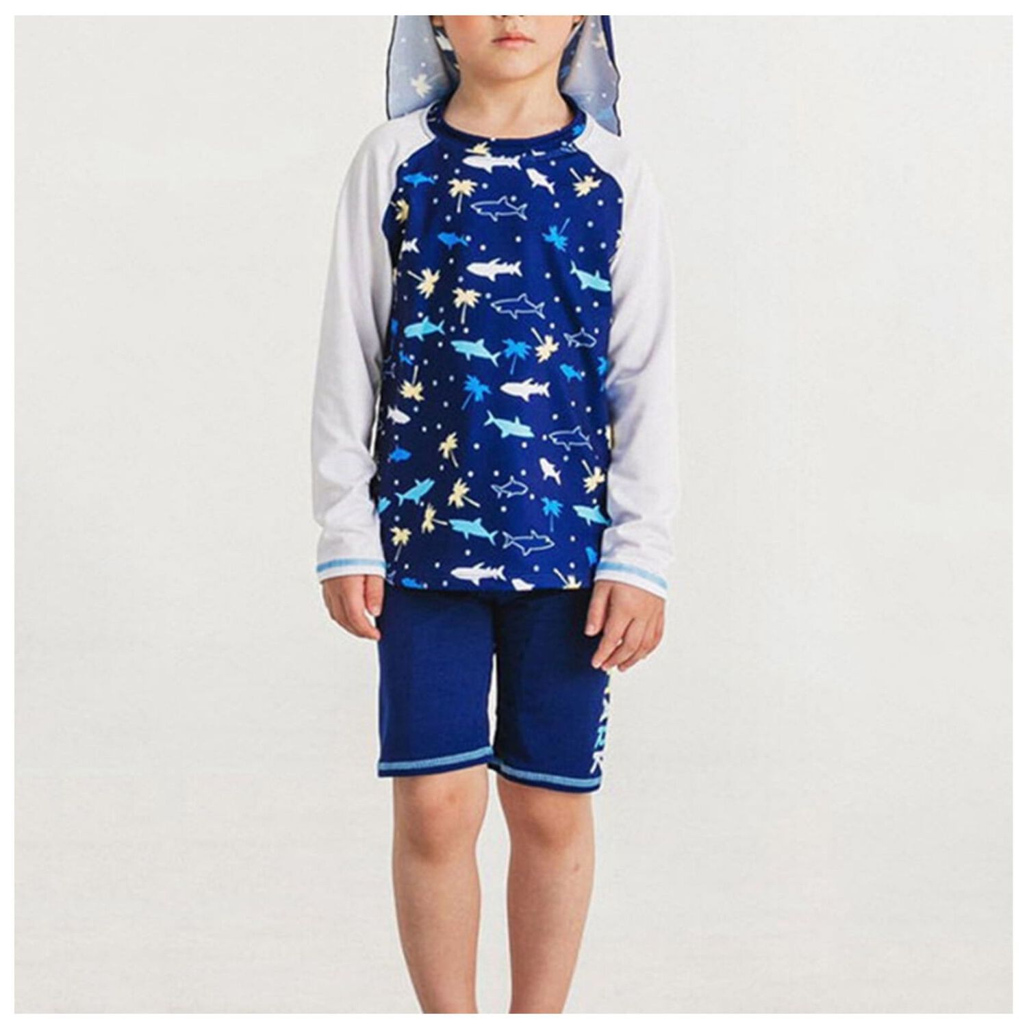 Traje De Ba&ntilde;o Spf Uv50+ 2 Piezas Manga Larga Ni&ntilde;o Fish Navy image number 0.0