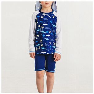 Traje De Ba&ntilde;o Spf Uv50+ 2 Piezas Manga Larga Ni&ntilde;o Fish Navy