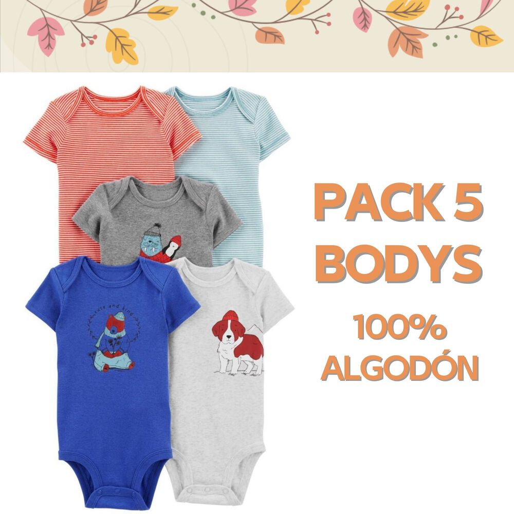 Pack 5 Bodys Ni&ntilde;o Manga Corta Corta Tedmimak 100% Algod&oacute;n Perros Azul image number 4.0