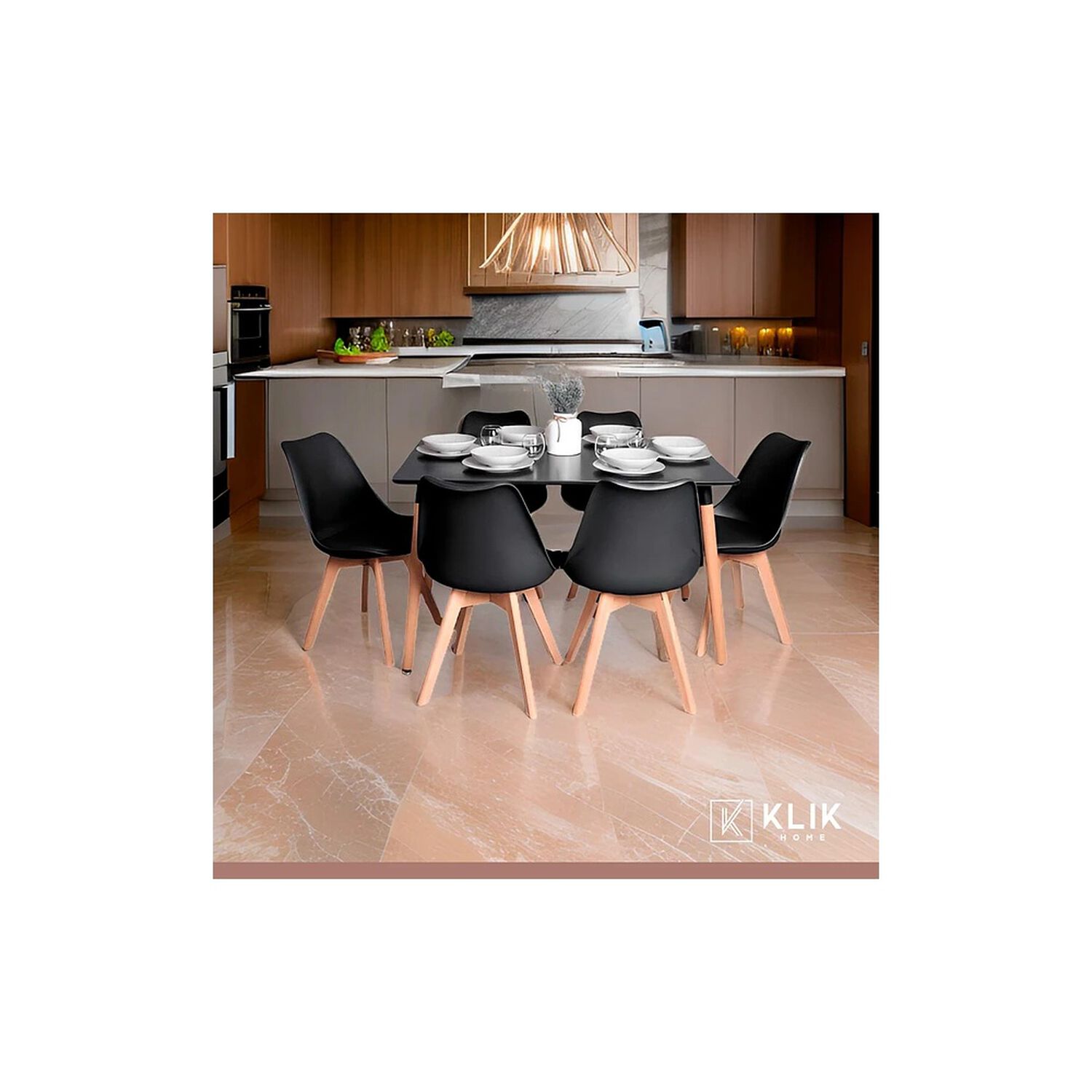 Comedor Mesa Rectangular Negra + 6 Sillas Tulip Negras image number 7.0