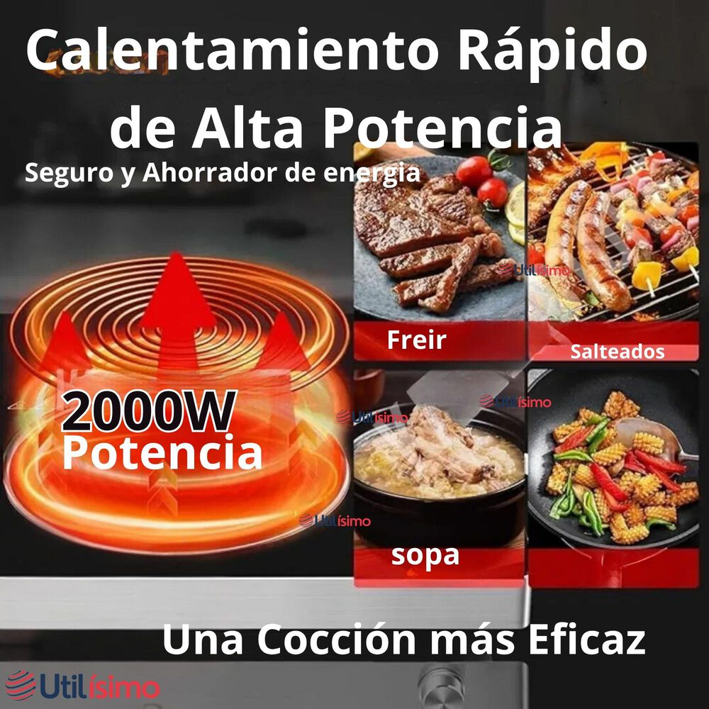 Cocina El&eacute;ctrica Port&aacute;til 2 Platos 2000w De Potencia Acero Inoxidable image number 6.0