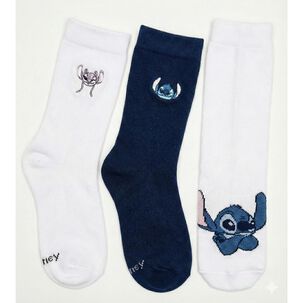 Tripack Calcetines Escolares Ni&ntilde;a Lilo Stitch Blanco Disney