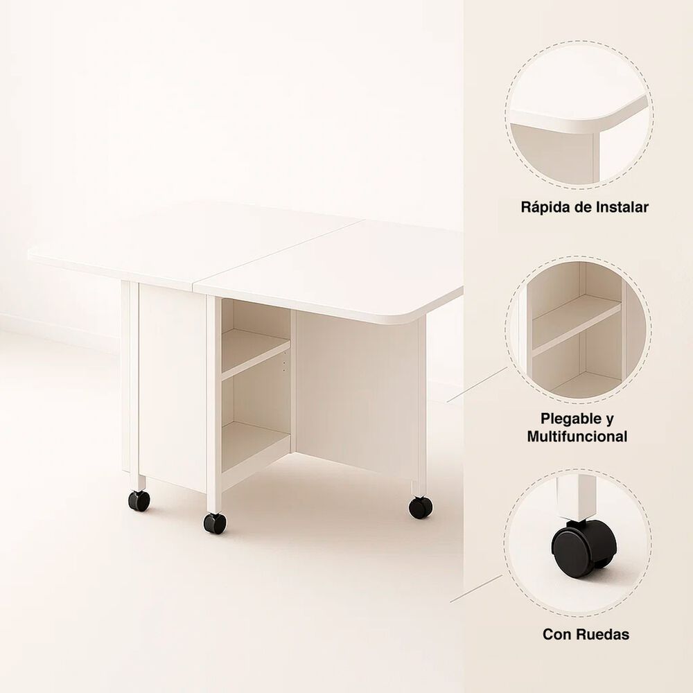 Mesa De Comedor Plegable Extendible Blanca 140x60cm image number 4.0